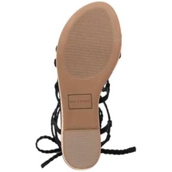 SUN STONE Womens Black 1-1/2" Platform Trinnie Toe Wedge Heeled Sandal 10 M - Picture 4 of 4